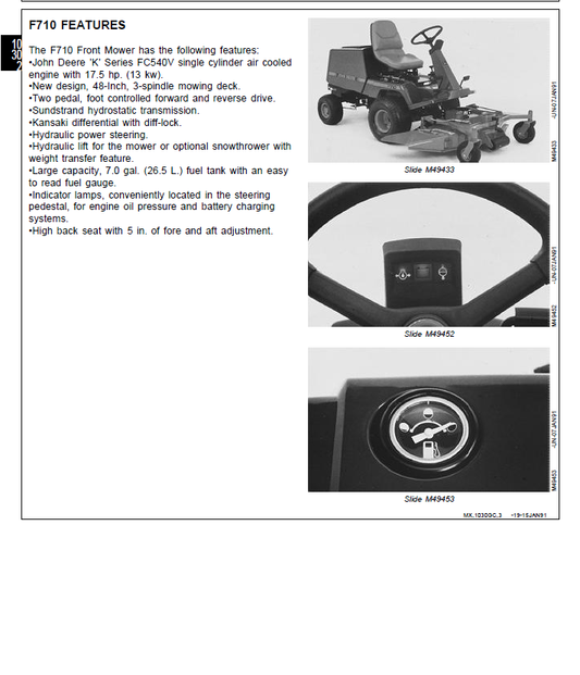John Deere F710, F725 Front Mower Technical Service Repair Manual TM1493 PDF – detailed service, troubleshooting, and maintenance manual for front mower models F710 and F725