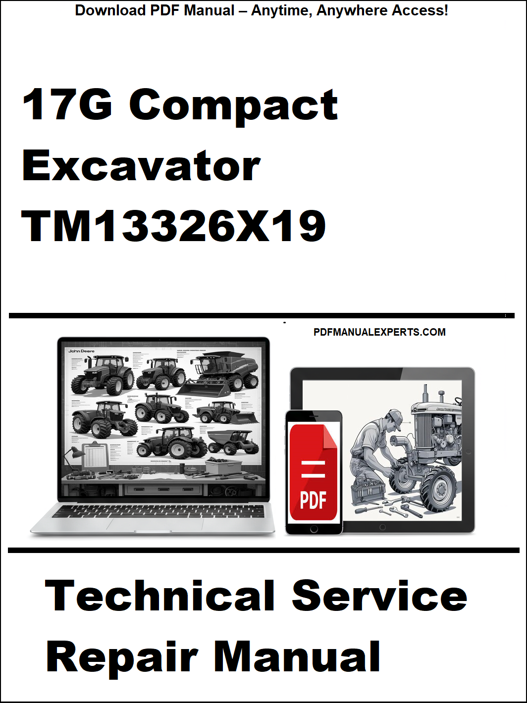 Technical service repair manual for 17G Compact Excavator TM13326X19 on a white background