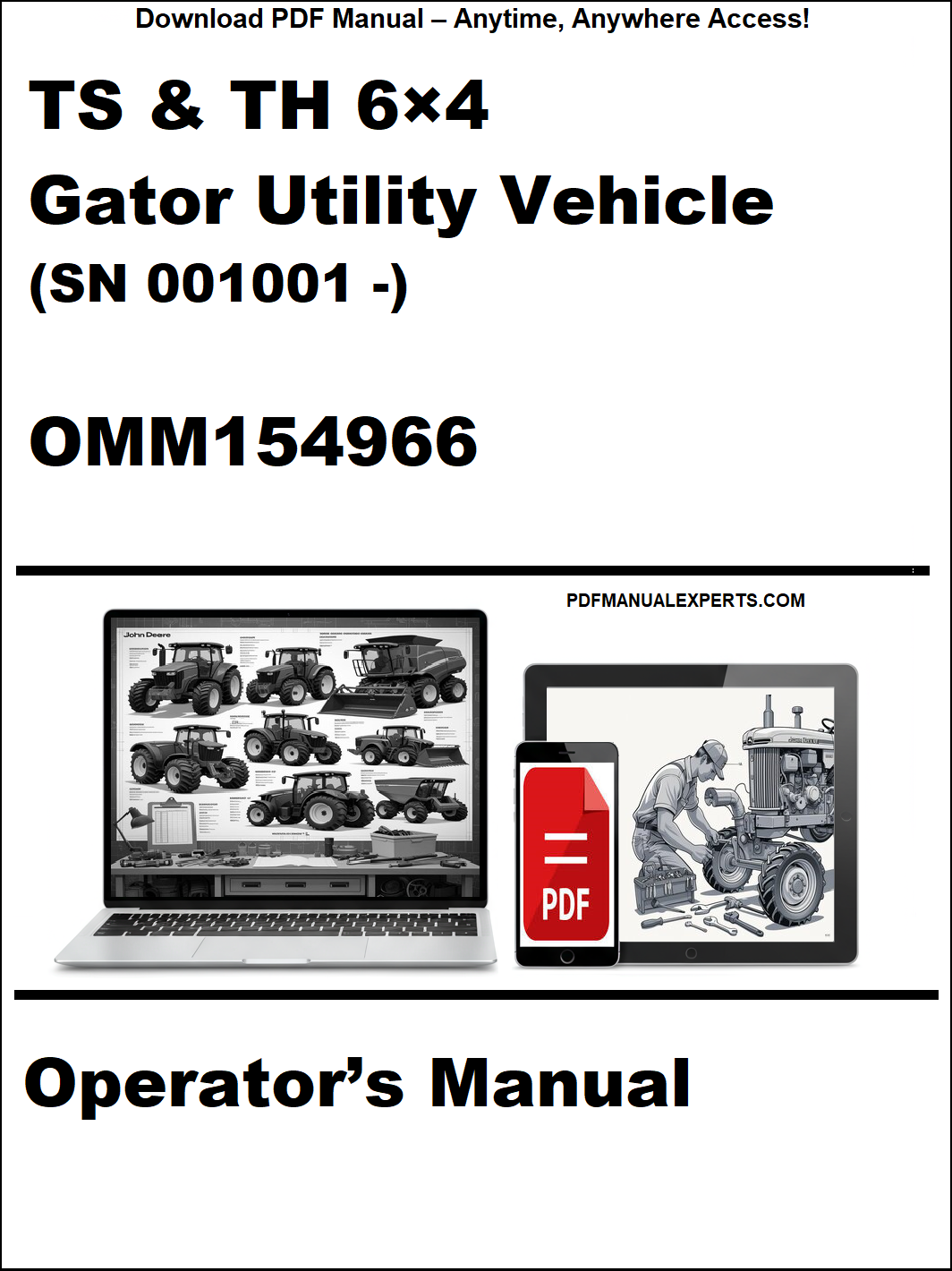 Cover of a Gator Utility Vehicle operator's manual with a laptop and toolbox graphic.