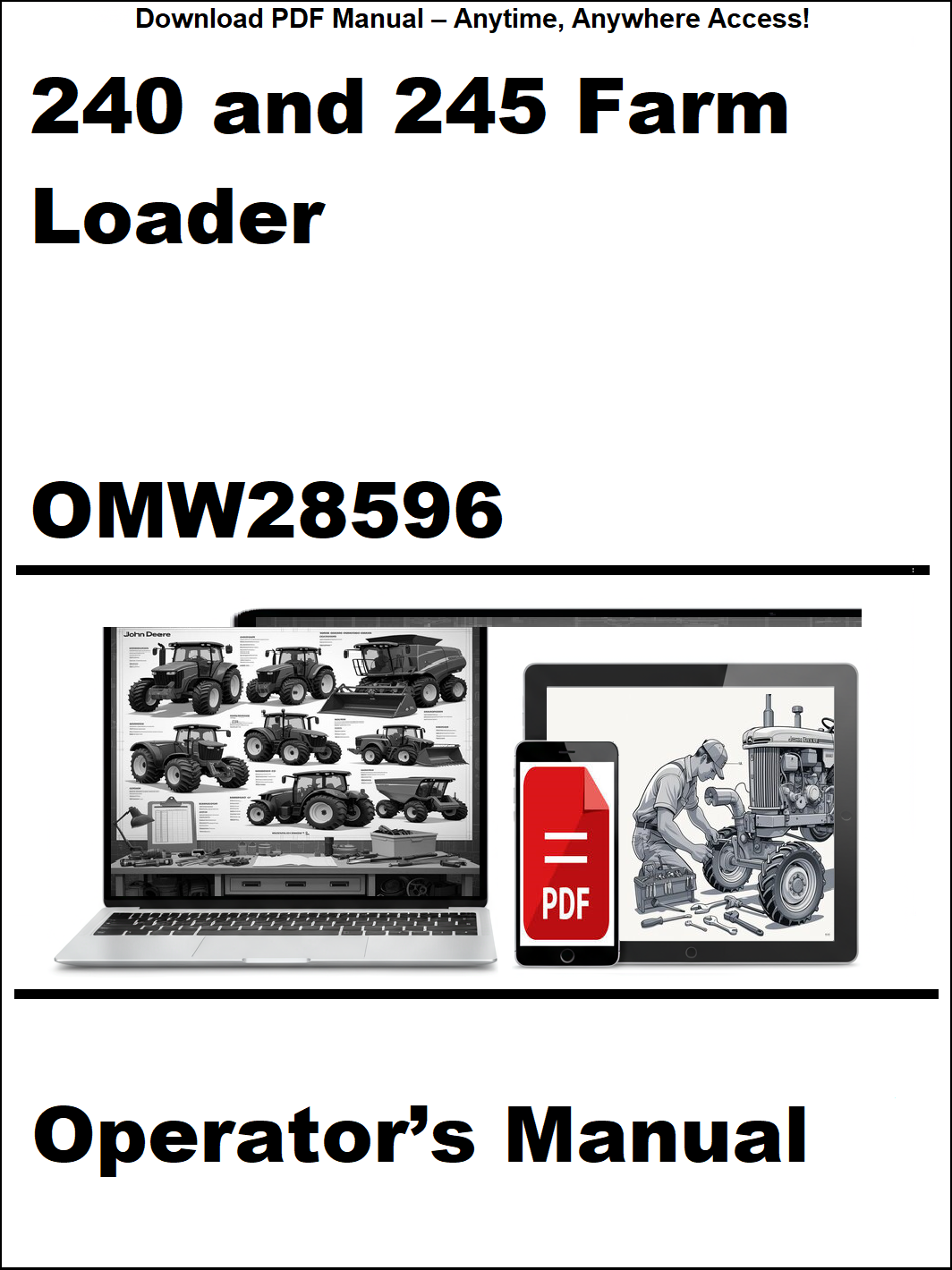 Operator's manual for 240 and 245 Farm Loader with digital device icon on a white background