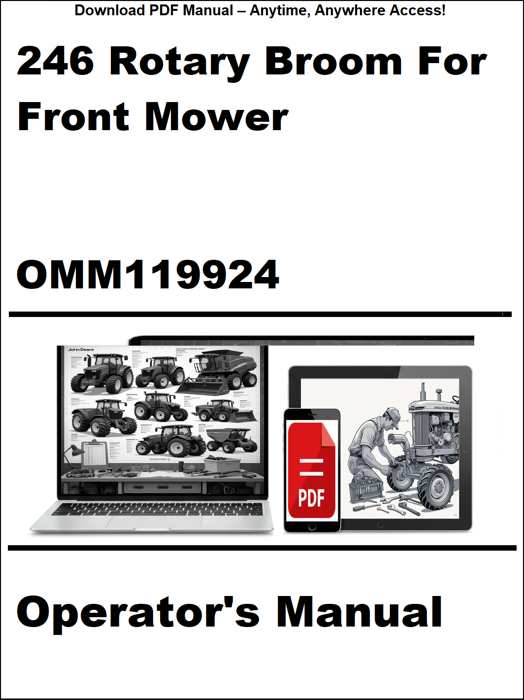 Operator's manual for 246 Rotary Broom for Front Mower with digital device icon on a white background