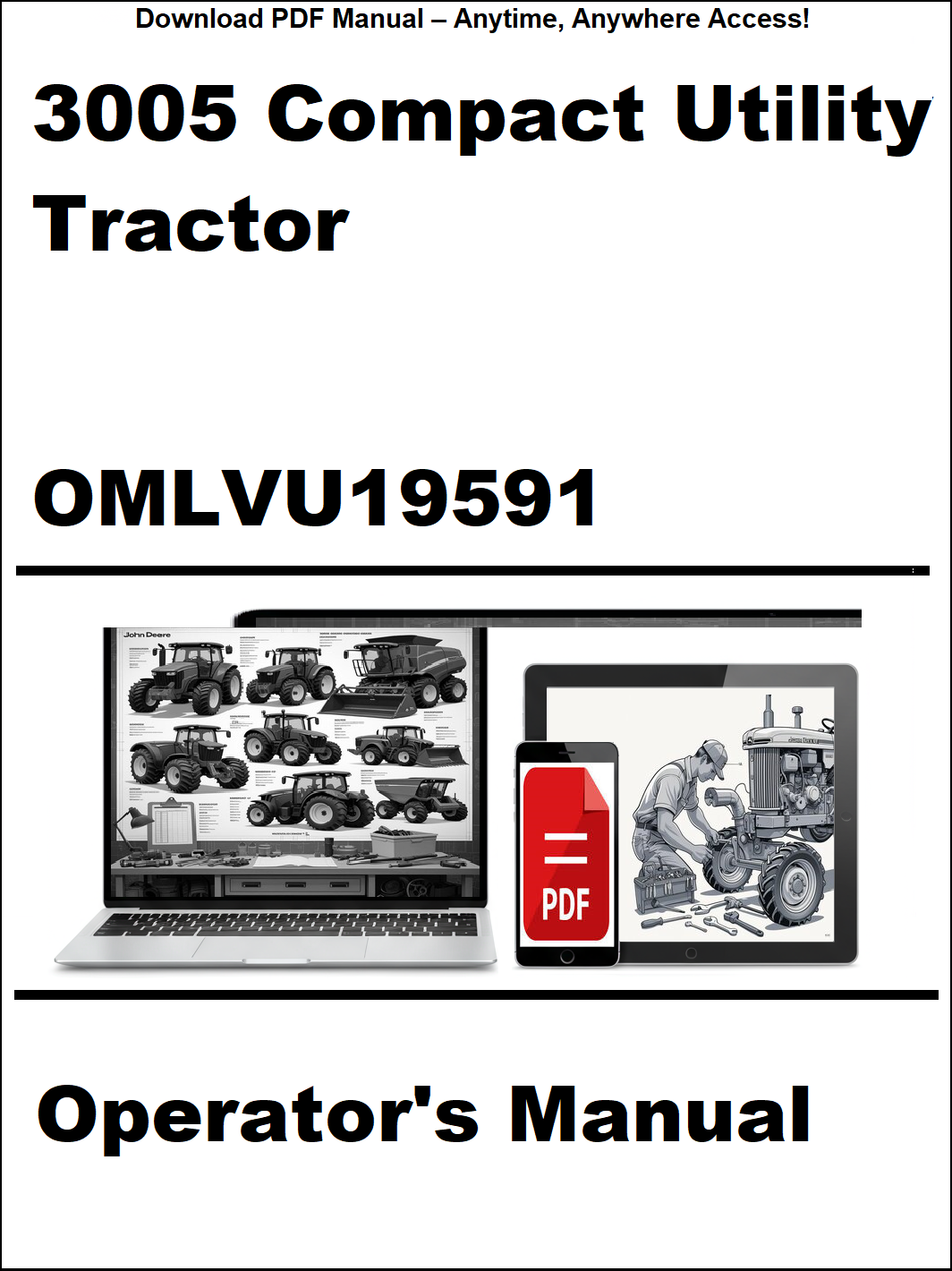Operator's manual for 3005 Compact Utility Tractor with digital device icon on a white background