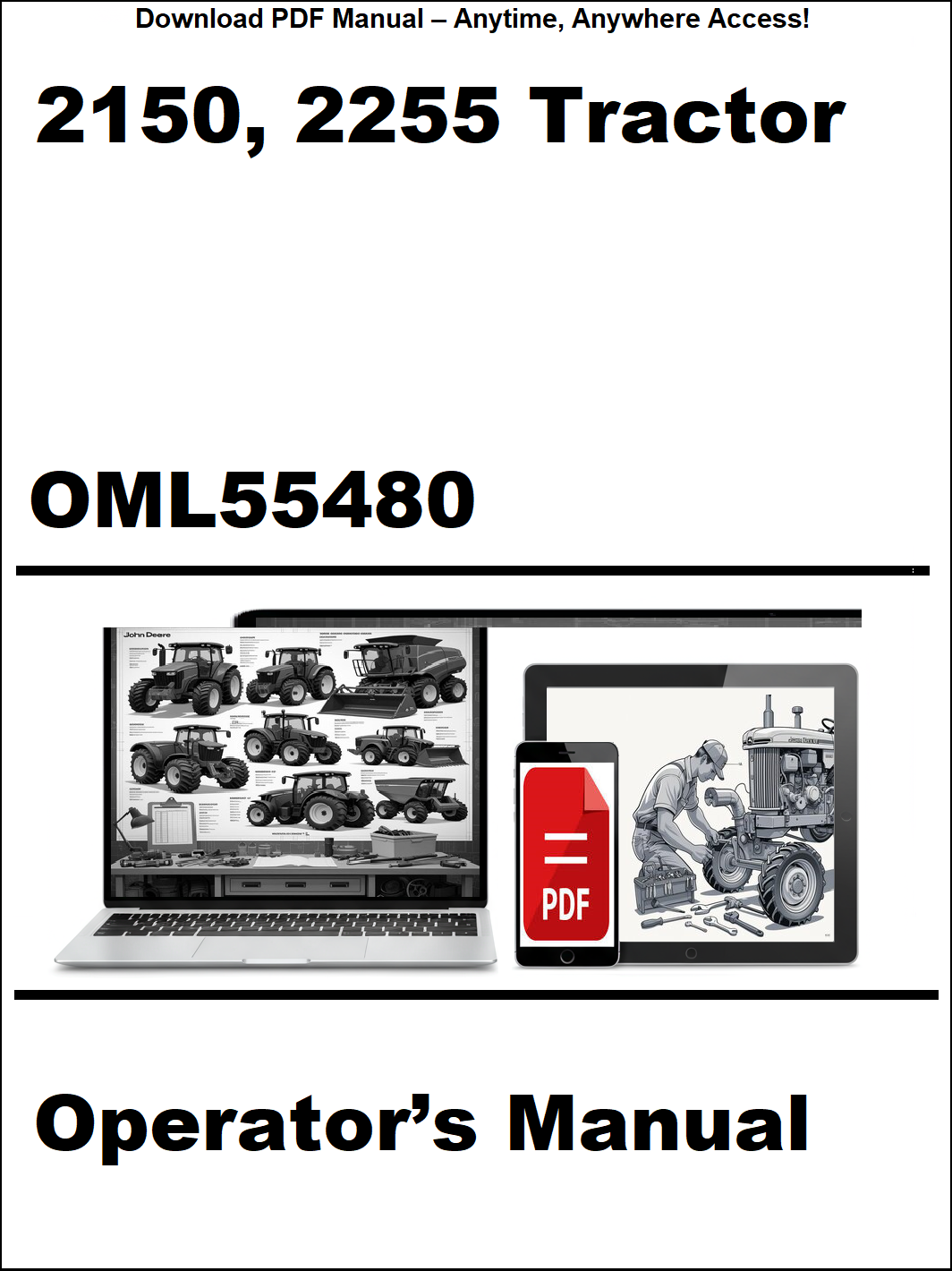 Operator's manual for 2150 and 2255 tractor with OML55480 on a white background