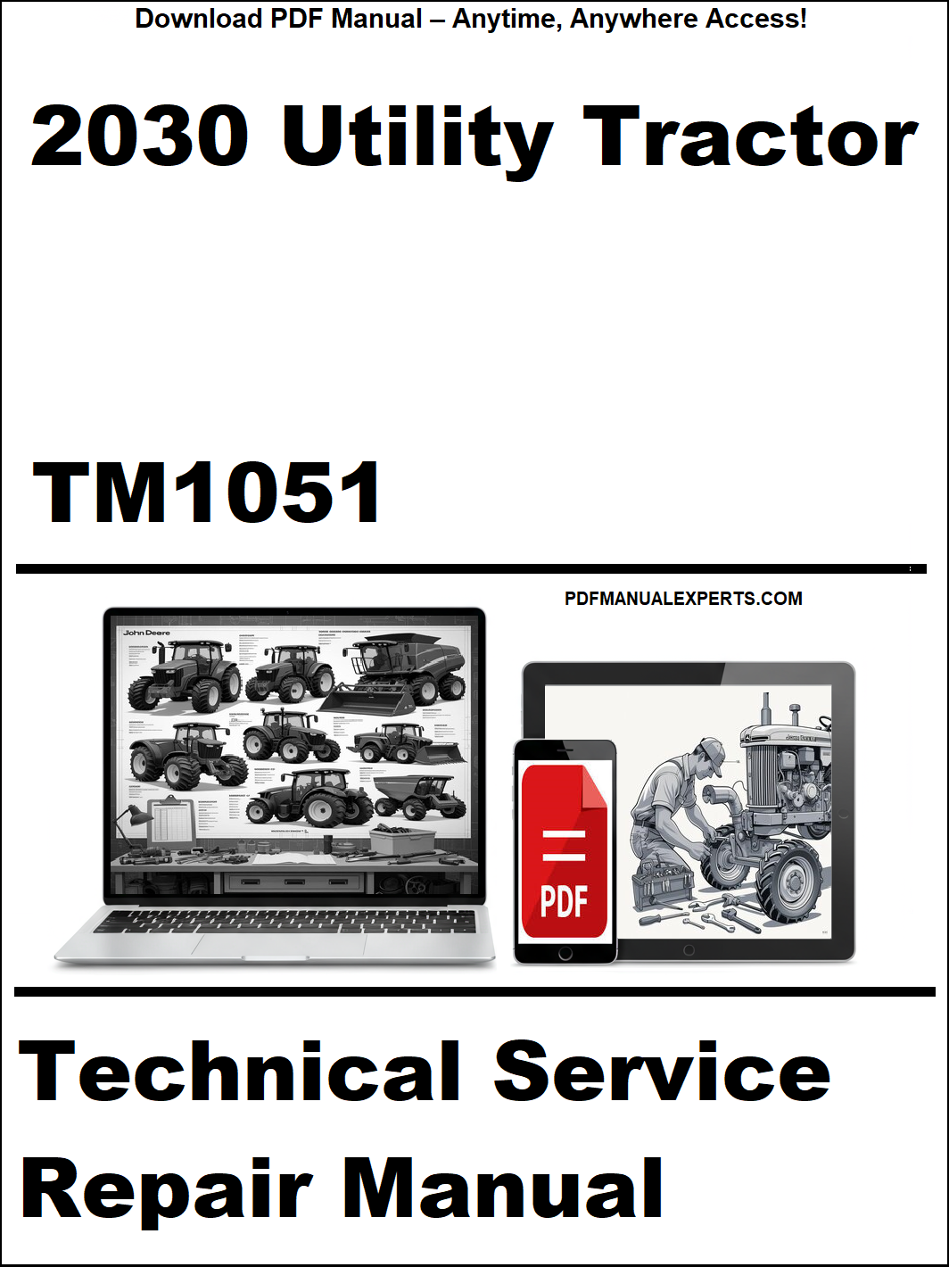 Technical service repair manual for 2030 Utility Tractor TM1051 on a white background