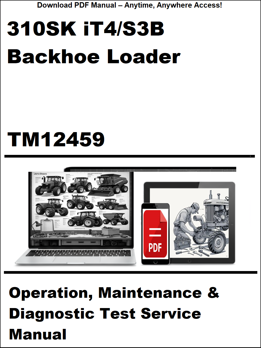 Manual cover for 310SK iT4/S3B Backhoe Loader with technical illustrations and text.