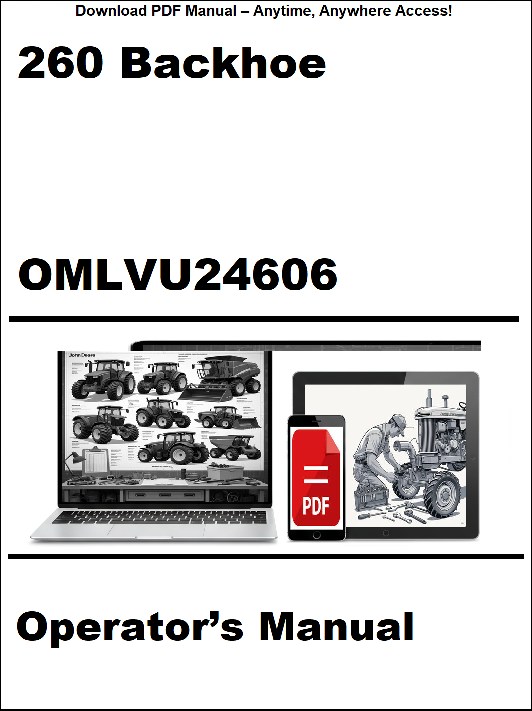 Operator's manual for a 260 Backhoe with digital download icon on a white background