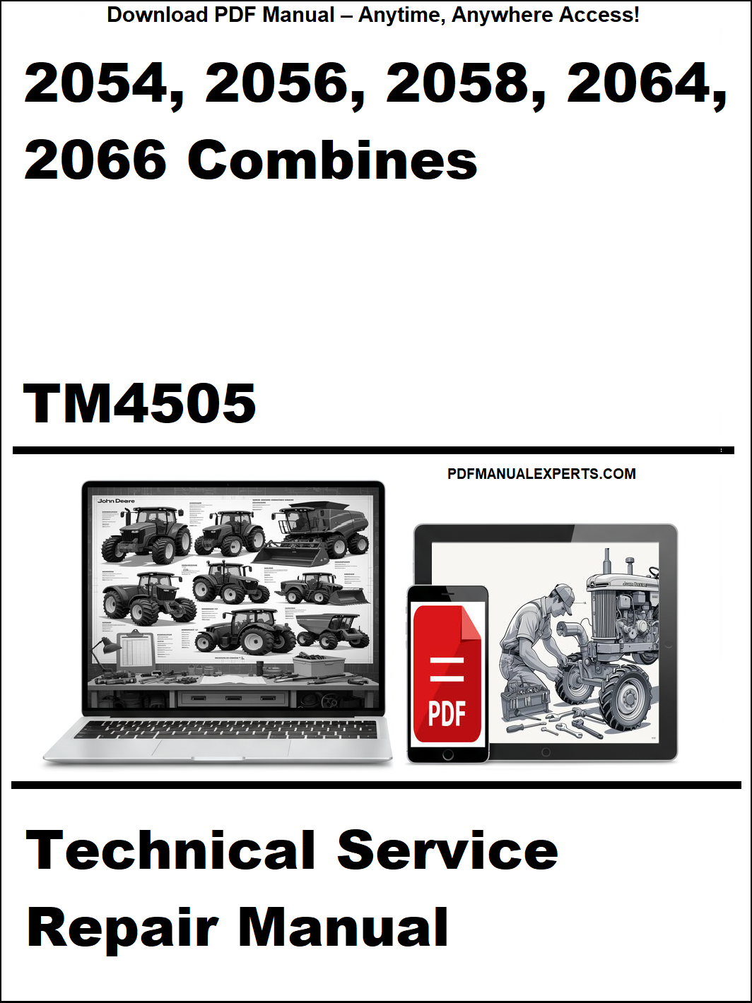 Technical service repair manual for combines with laptop and truck images on a white background