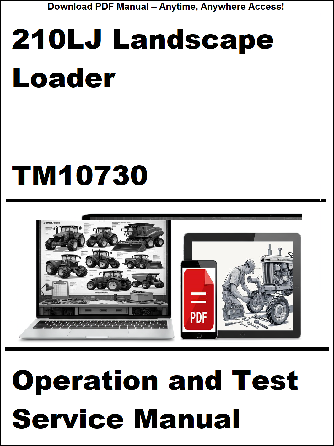 Manual for 210 LJ Landscape Loader with laptop and smartphone icons on a white background