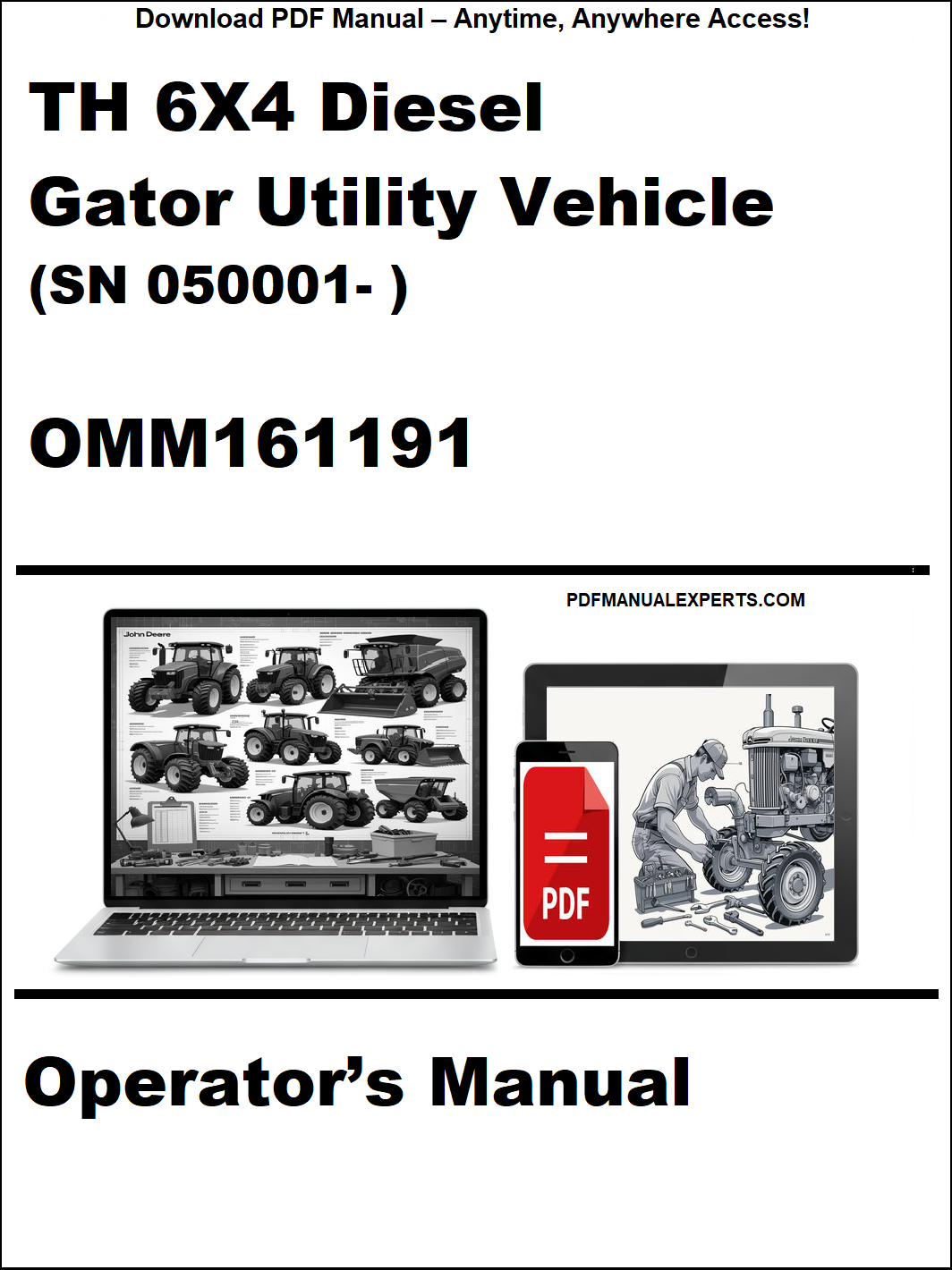 Cover of TH 6X4 Diesel Gator Utility Vehicle operator's manual with a laptop and toolbox graphic.