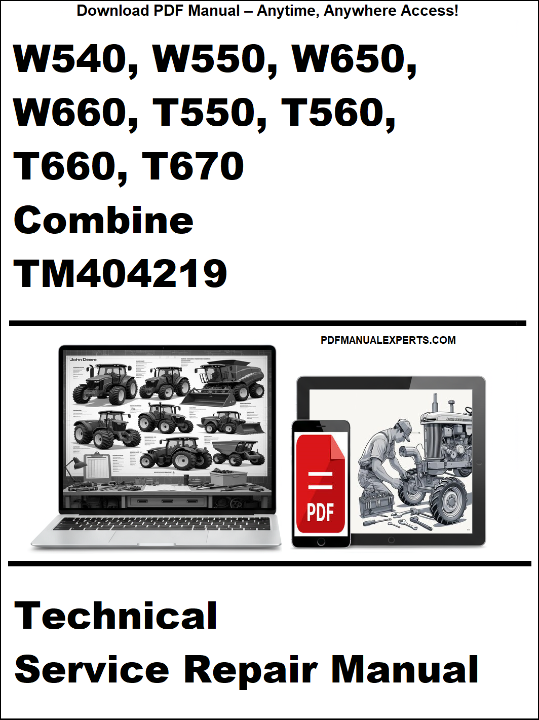 Technical service repair manual for agricultural combines on a white background