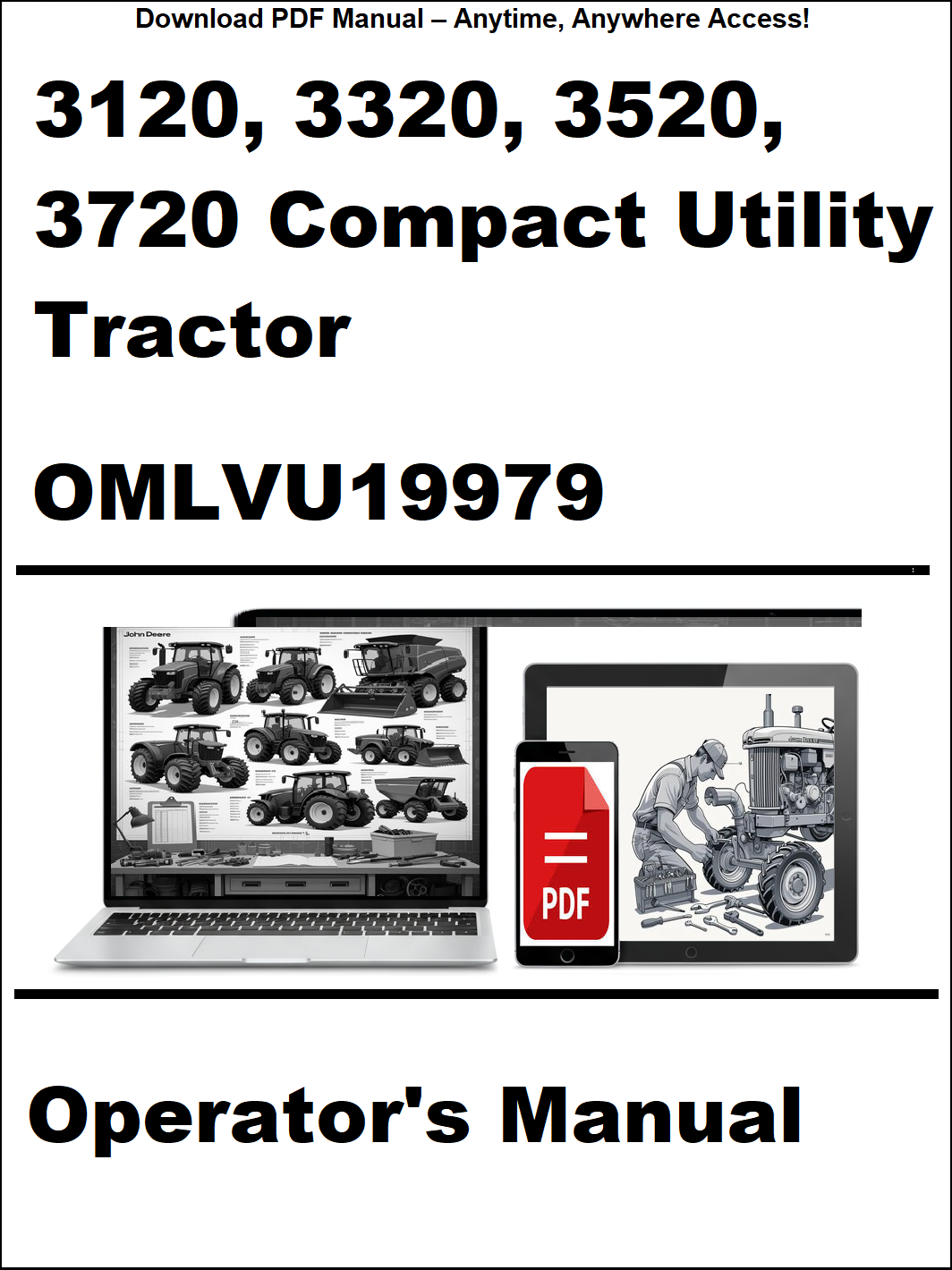 Cover of the operator's manual for 3120, 3320, 3520, 3720 Compact Utility Tractor with OMLVU19979 on a white background.