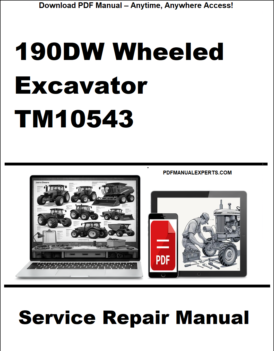 Service repair manual for 190DW Wheeled Excavator TM10543 on a white background