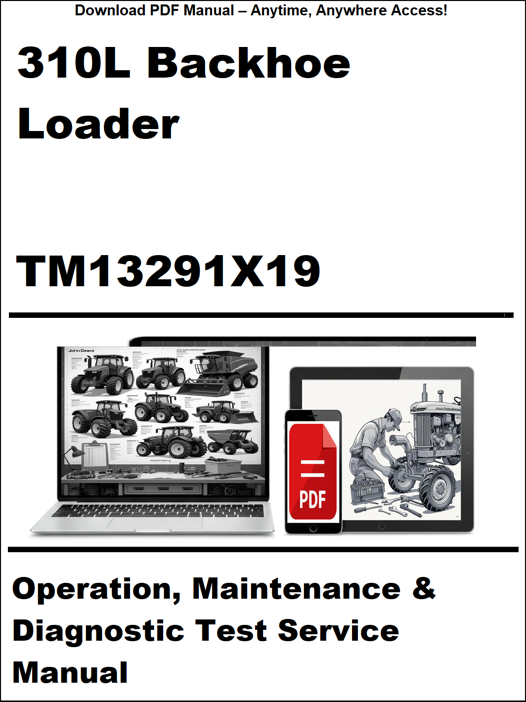 Cover of a manual for a 310L Backhoe Loader with a laptop and diagnostic tool illustration.