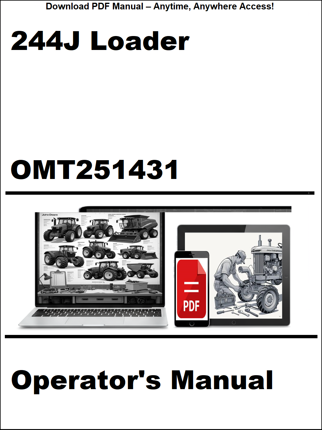 Operator's manual for 244J Loader with OMT251431 on a white background