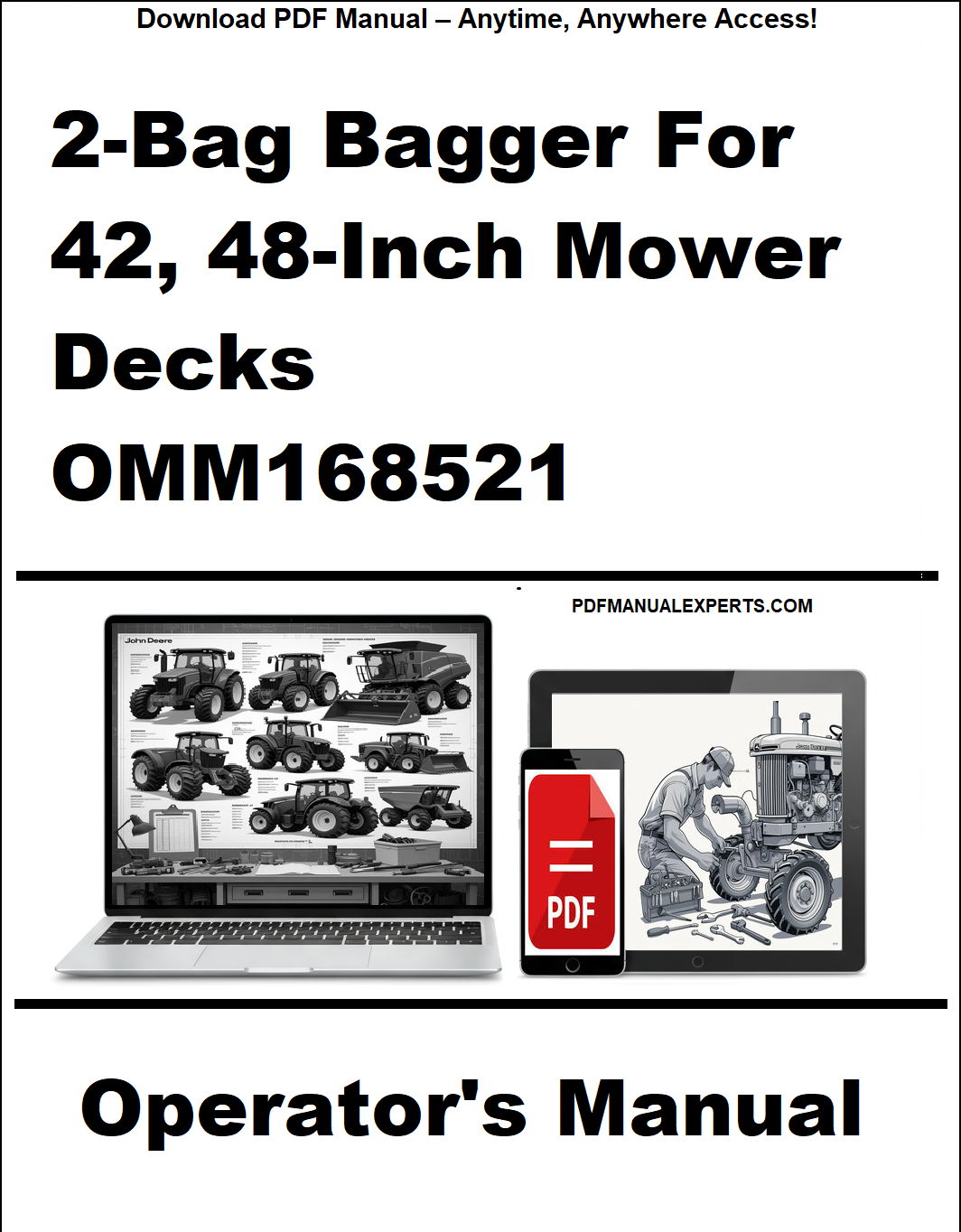 Operator's manual for 2-Bag Bagger for 42, 48-Inch Mower Decks OMM168521 on a white background