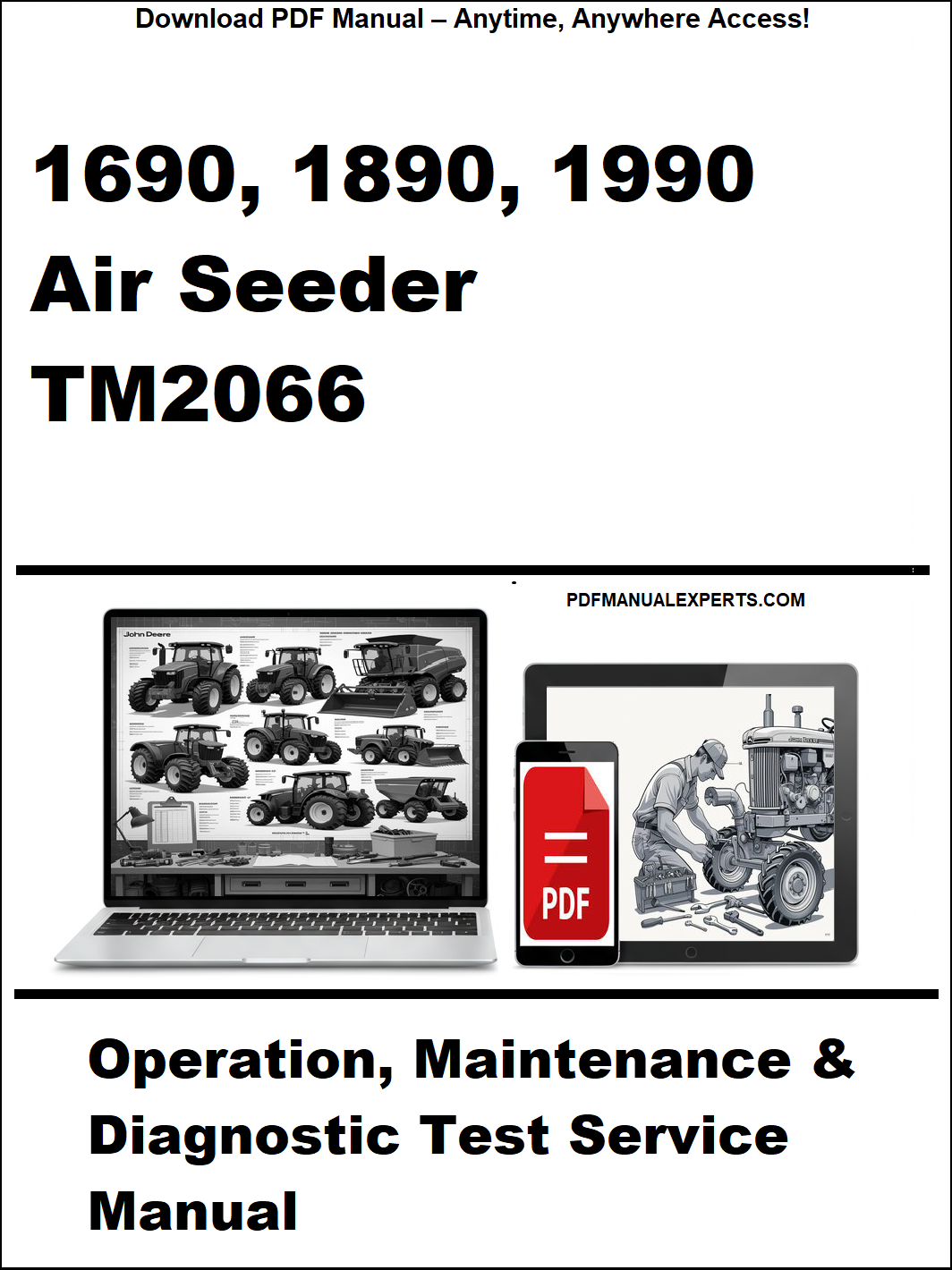 Manual cover for 1690, 1890, 1990 Air Seeder TM2066 with laptop and toolbox graphics.
