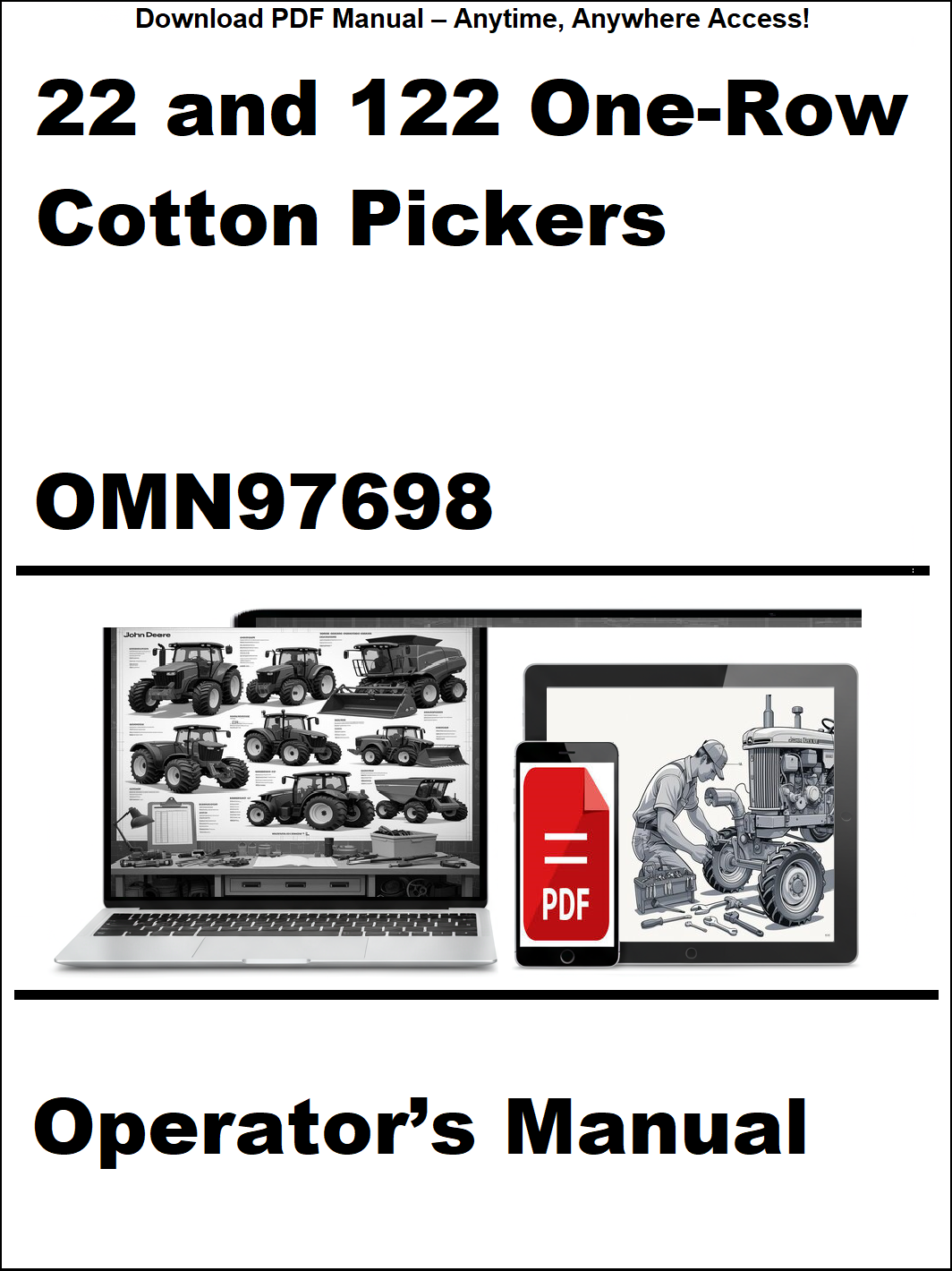 Operator's manual for 22 and 122 One-Row Cotton Pickers with digital device icon on a white background