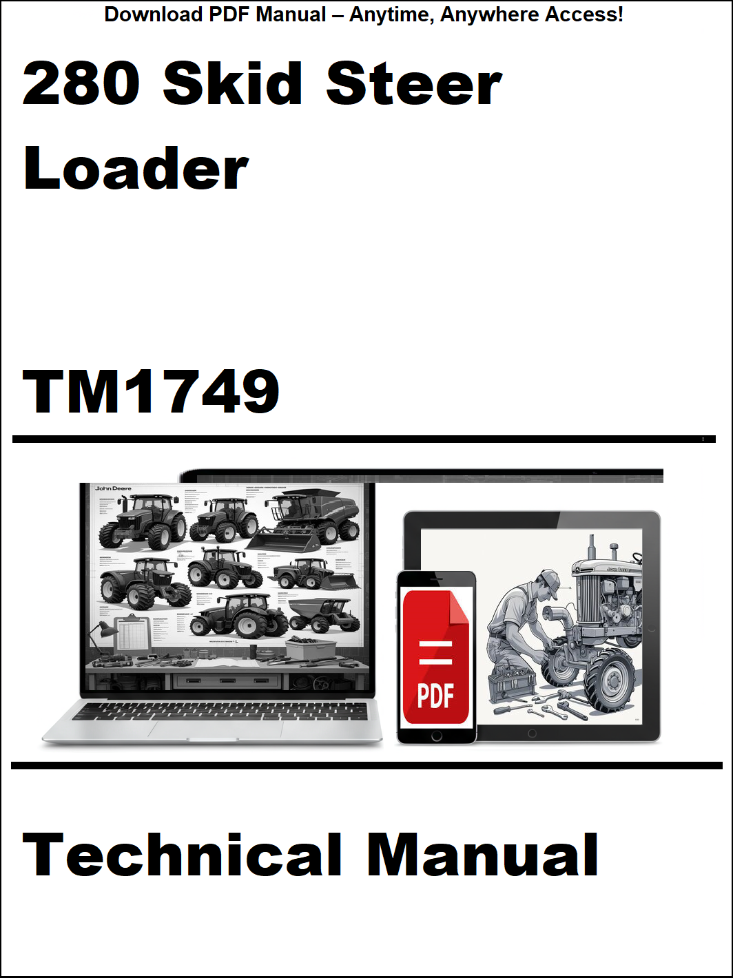 Technical manual cover for 280 Skid Steer Loader with laptop and smartphone icons.