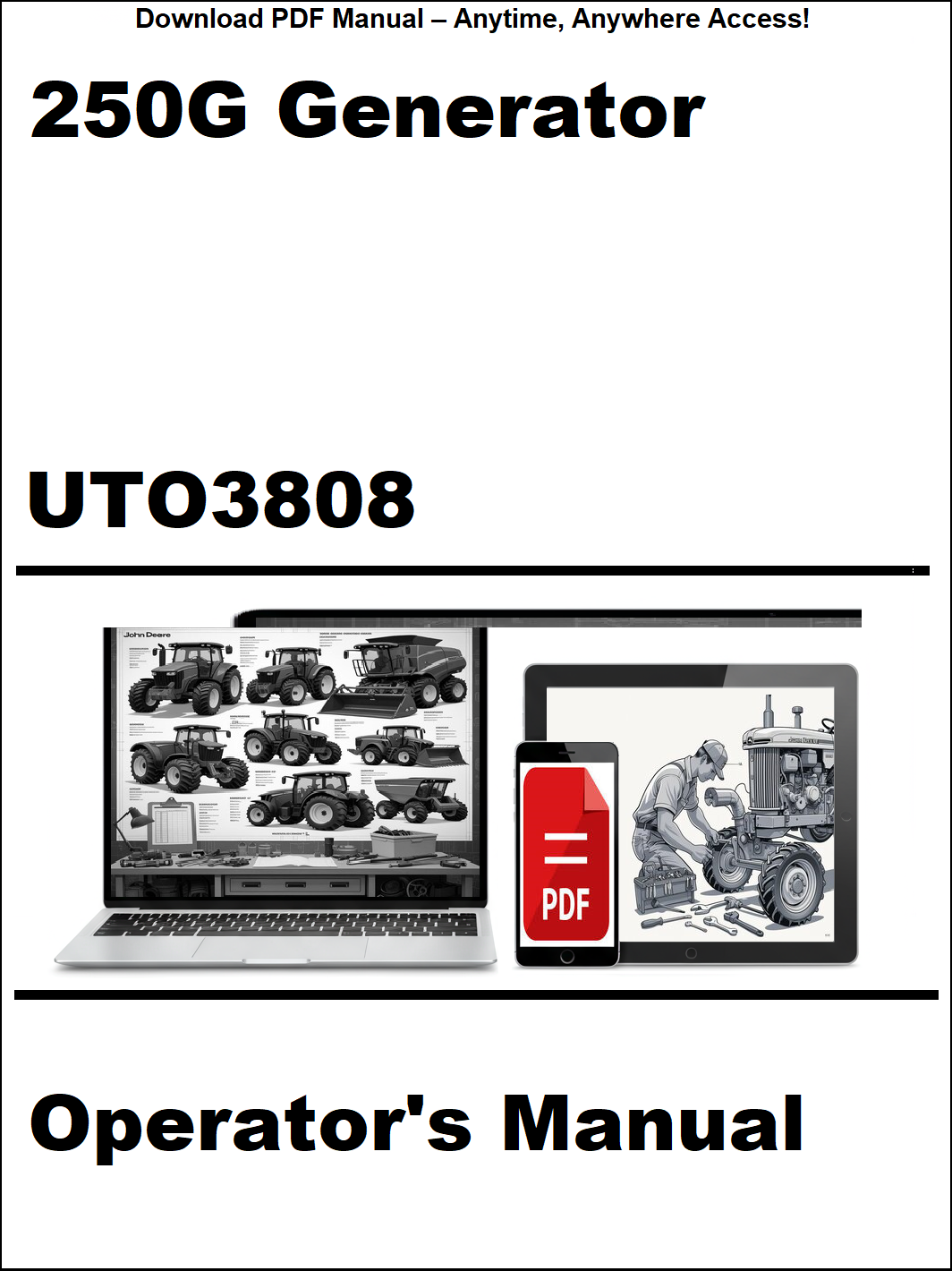 Operator's manual for a 250G Generator with UTO3808 on a white background