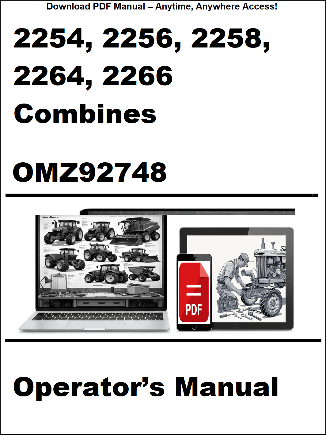 Operator's manual for combines with a laptop and smartphone icon on a white background