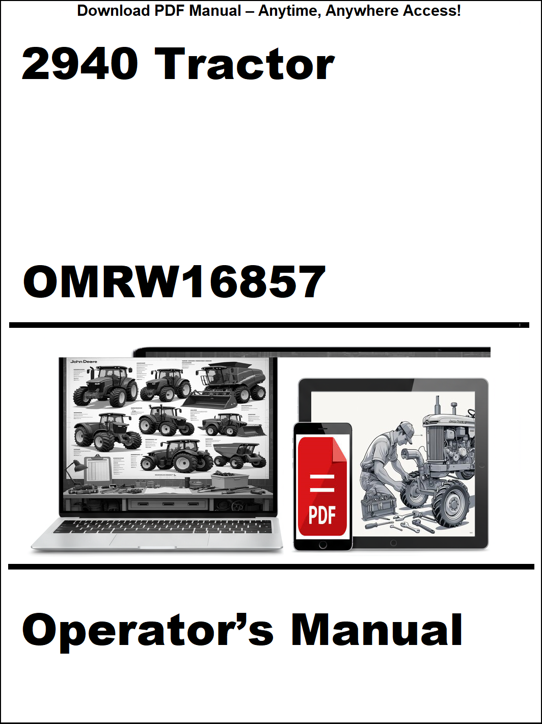 Operator's manual for 2940 tractor with digital device and laptop illustration on a white background