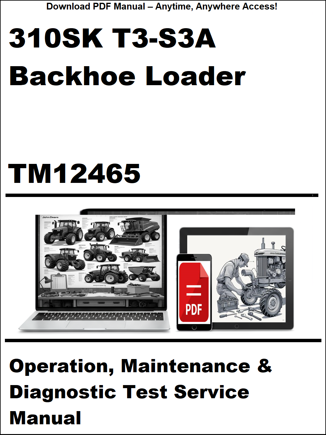 Manual cover for 310SK T3-S3A Backhoe Loader with technical illustrations and text.