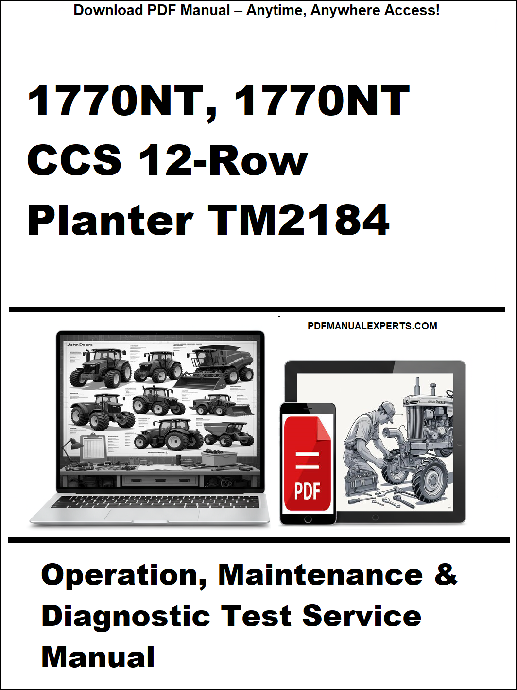 Manual cover for 1770NT, 1770NT CCS 12-Row Planter TM2184 with technical illustrations and text.