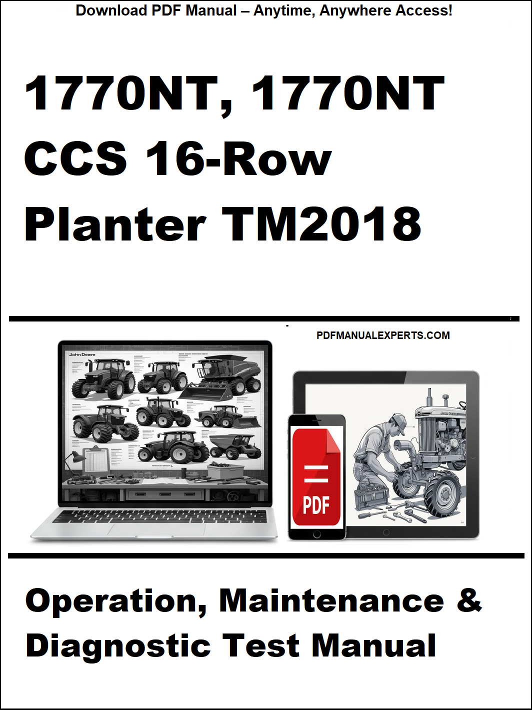 Manual cover for 1770NT, 1770NT CCS 16-Row Planter TM2018 with laptop and toolbox graphic.
