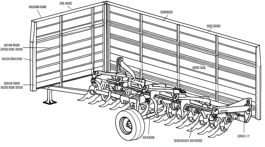 Technical diagram of John Deere Stack Wagon showing labeled mechanical components