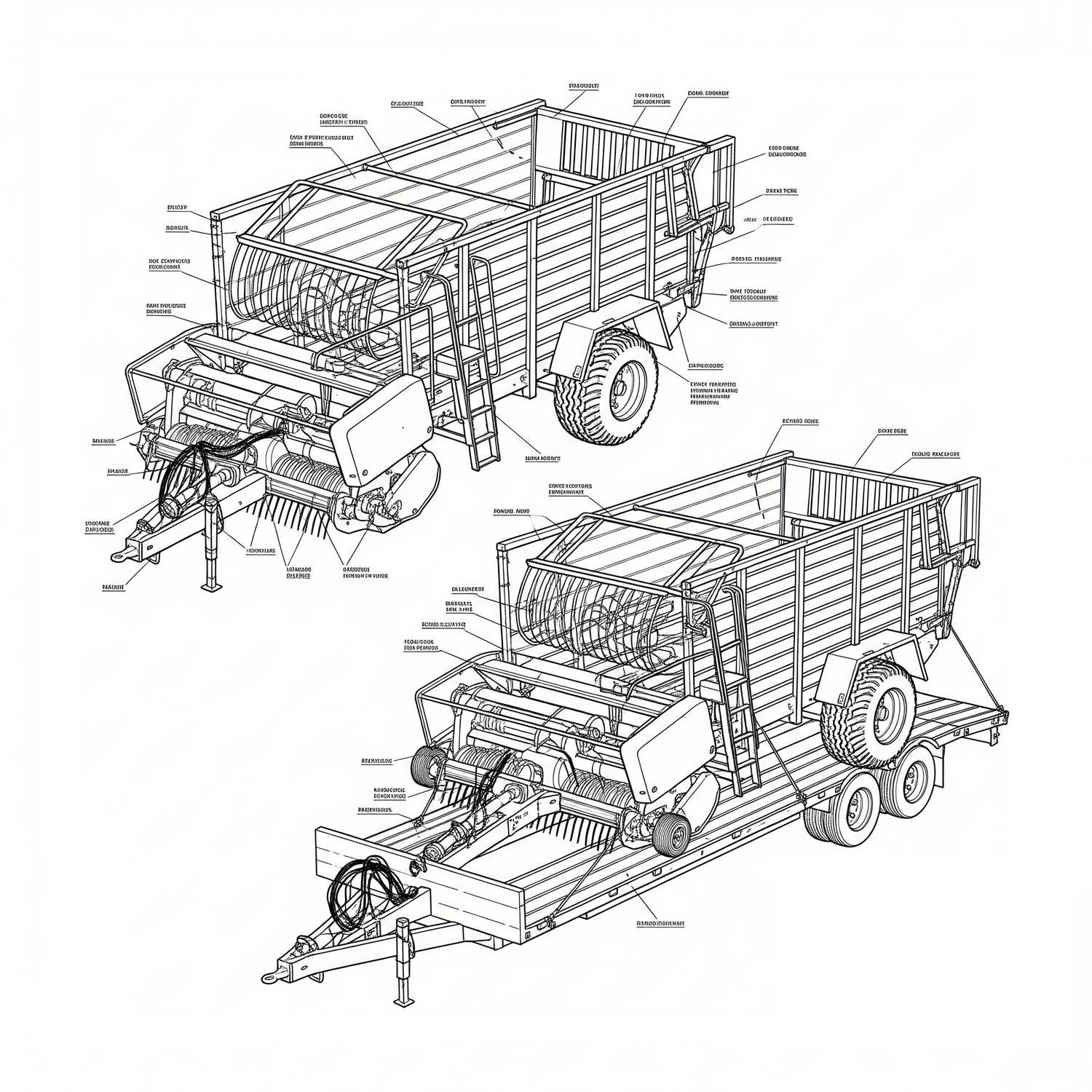 Diagram of the Forage Wagons and Trailers in white background