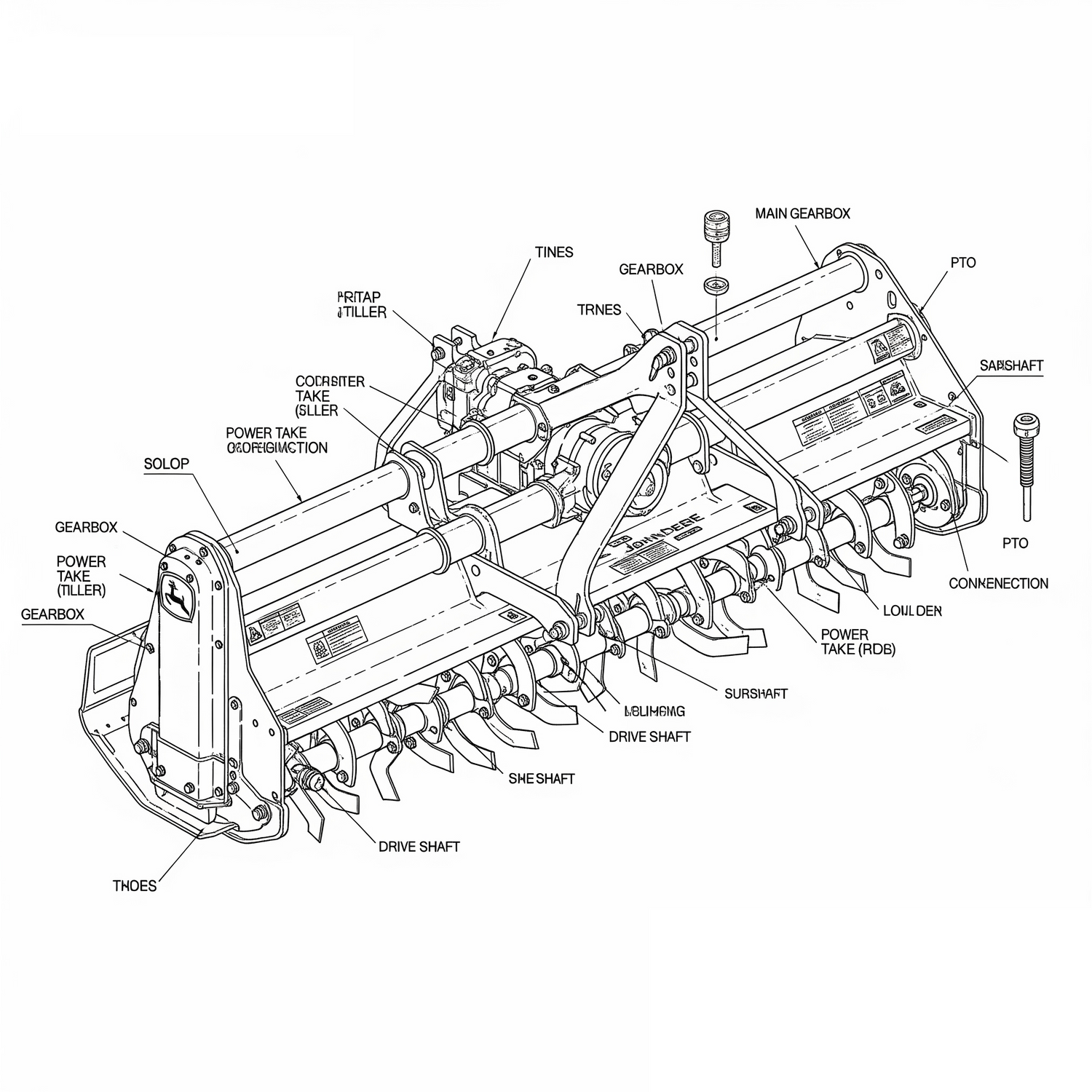 Diagram of the John Deere Rotary Tiller in white background