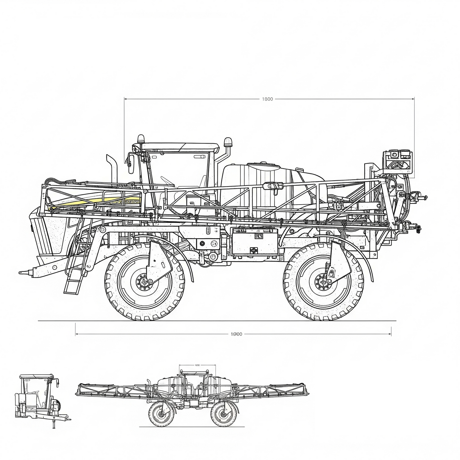 John Deere Self-Propelled Sprayer Diagram in white background