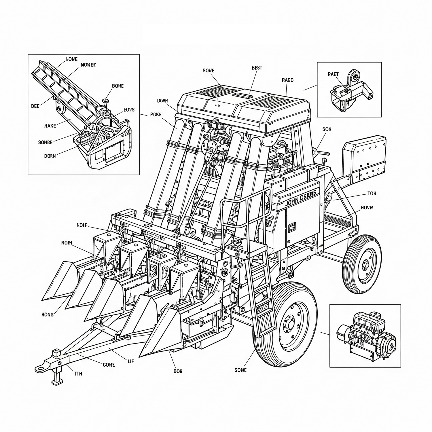 Diagram John Deere Cotton Picker in white background