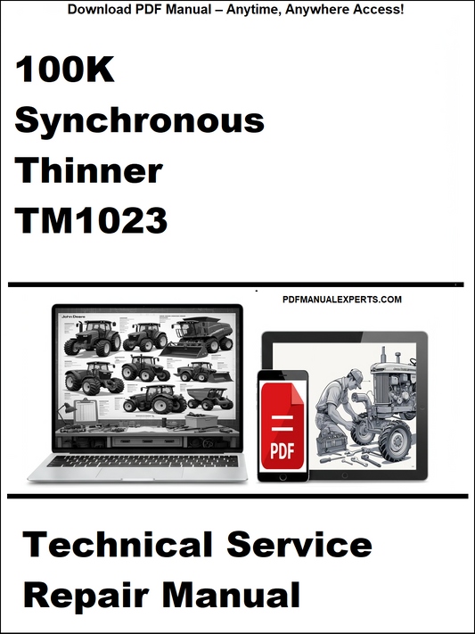 Advertisement for a technical service repair manual for a 100K Synchronous Thinner TM1023 on a white background.