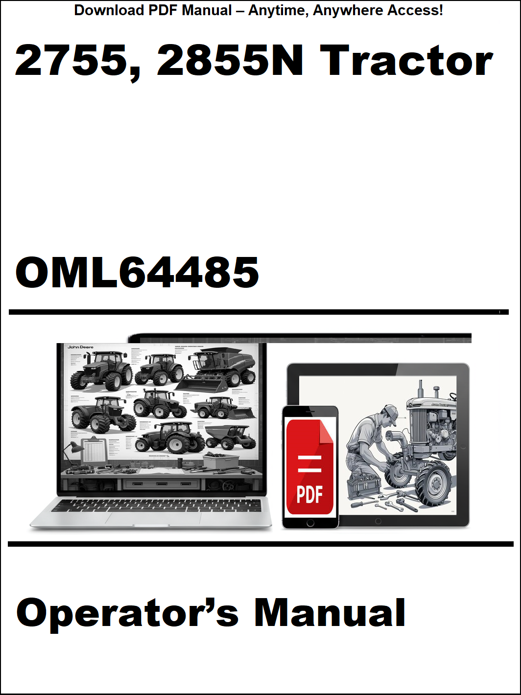 Operator's manual for 2755, 2855N tractor with digital download icon on a white background
