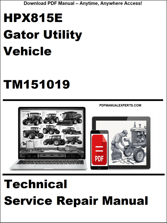 Technical service repair manual for HPX815E Gator Utility Vehicle on a white background