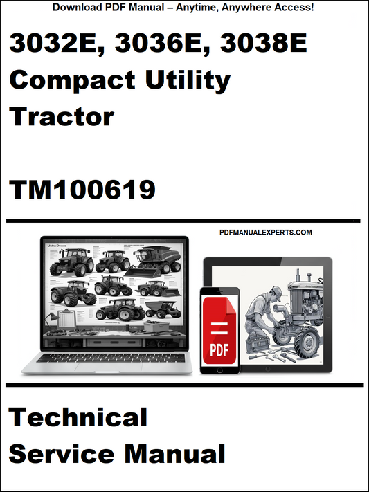 Technical service manual for John Deere compact utility tractors on a white background