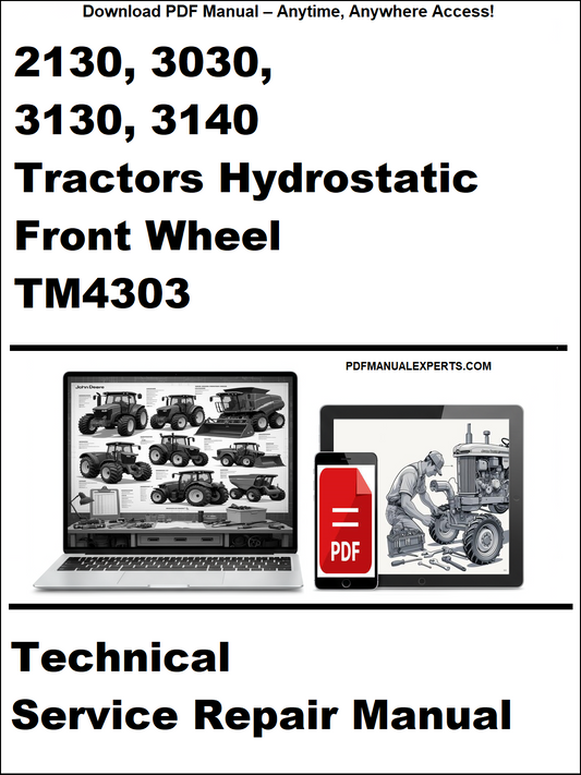 Technical service repair manual for 2130, 3030, 3130, 3140 tractors with hydrostatic front wheel system on a white background.