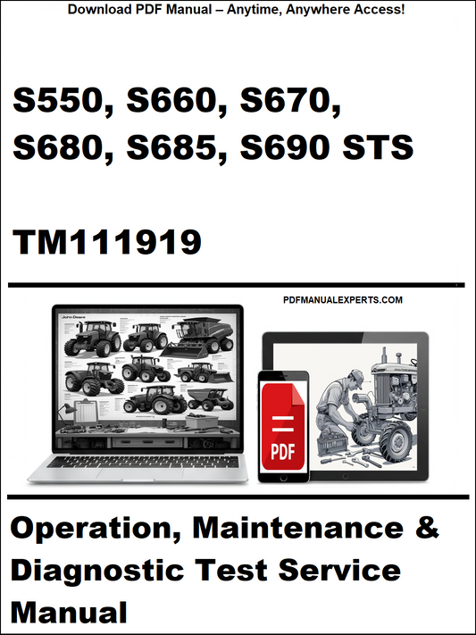 Cover of a manual for John Deere tractors with text and images of a tractor and laptop.