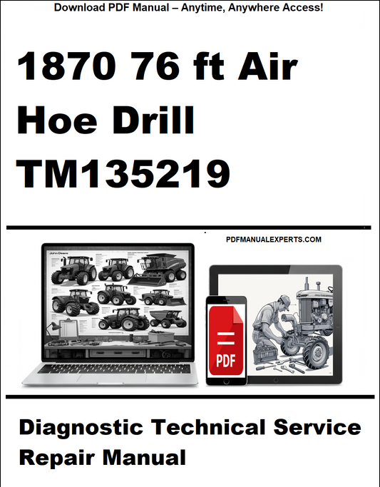 Advertisement for a diagnostic technical service repair manual for a 1870 76 ft Air Hoe Drill TM135219 on a white background.
