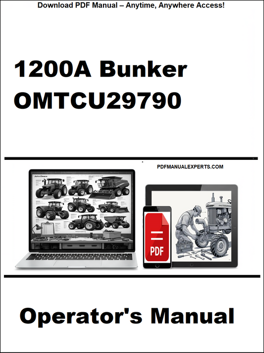 Cover of the 1200A Bunker OMTCU29790 Operator's Manual with a laptop and toolbox graphic.