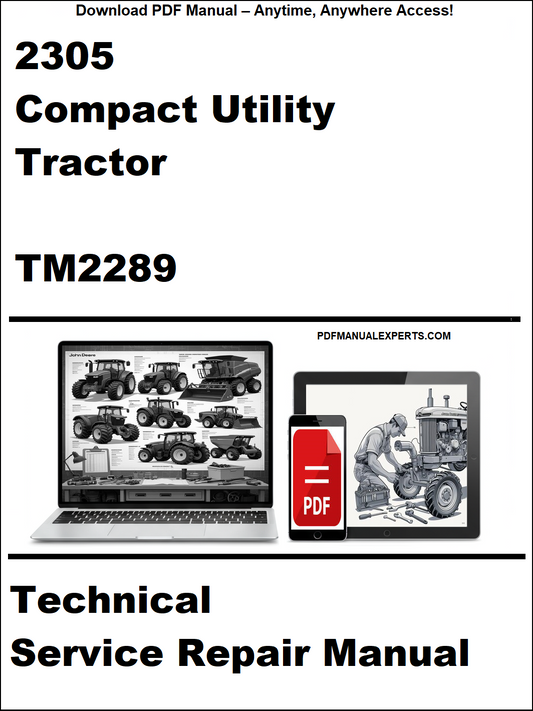 Cover of a technical service repair manual for a compact utility tractor, featuring images of a tractor and a laptop with a PDF icon.