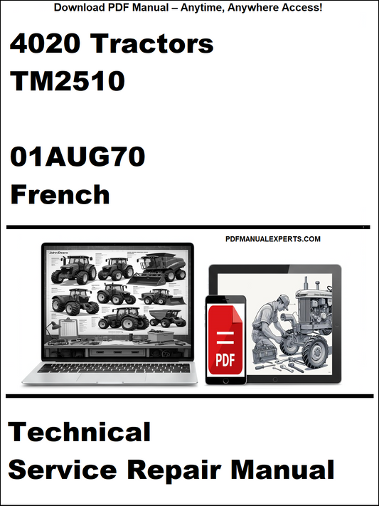Technical service repair manual for 4020 tractors with a laptop and tractor illustration on a white background.