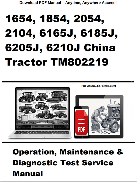 Advertisement for a tractor manual with text and images of tractors on a white background.