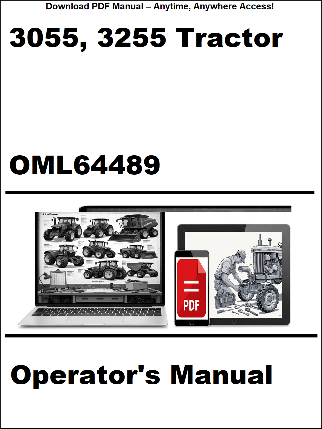 Operator's manual for 3055 and 3255 tractor with digital download icon on a white background