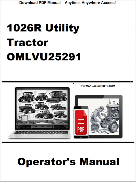 Cover of a tractor operator's manual with laptop and smartphone icons on a white background
