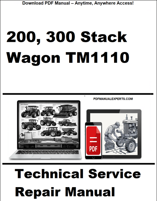 Technical service repair manual cover for 200, 300 Stack Wagon TM1110 with laptop and PDF icons.