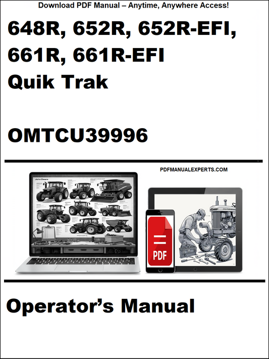 Cover of a manual for Quik Trak models 648R, 652R, 652R-EFI, 661R, 661R-EFI with a laptop and truck illustration.