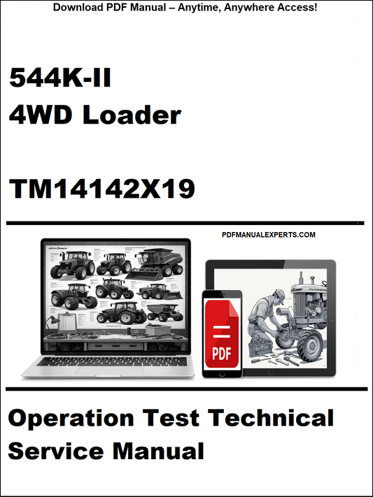 Cover of a technical service manual for a 544K-II 4WD Loader with a laptop and toolbox graphic.