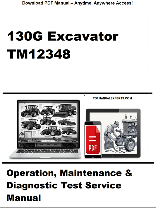 Cover of a technical manual for a 130G Excavator with a laptop and diagnostic tool illustration.
